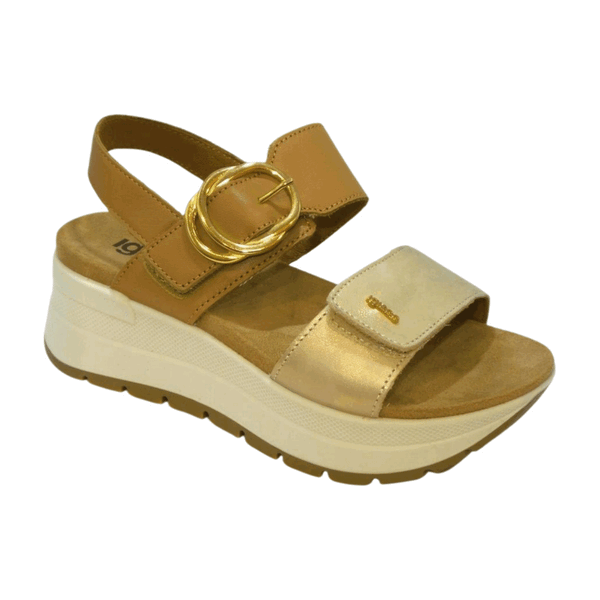 Sandalo zeppa donna igi&co pelle beige/platino 7677644