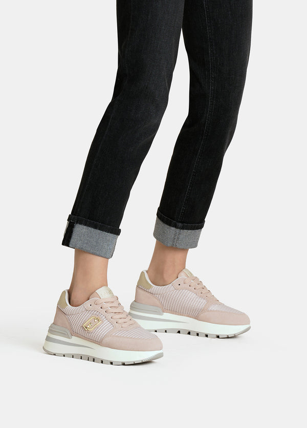 Sneakers donna liu jo platform camoscio e mesh nude/light gold amazing25