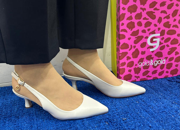 Décolleté slingback gold&gold off white gp587