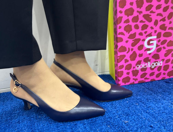 Décolleté slingback gold&gold blu navy gp587