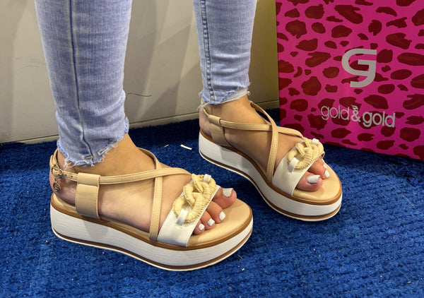 Sandalo platform donna gold&gold bianco/nude gh76