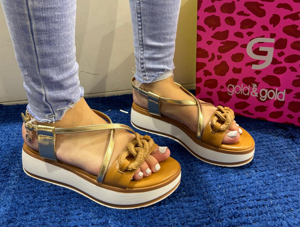 Sandalo platform donna gold&gold camel/oro gh76