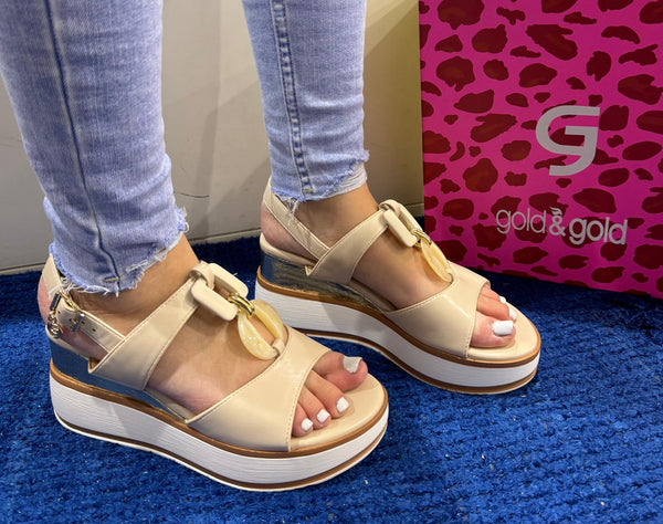 Sandalo zeppa donna gold&gold beige gh71