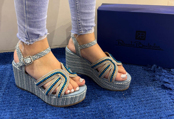Sandalo zeppa donna renato balestra blue rzm116