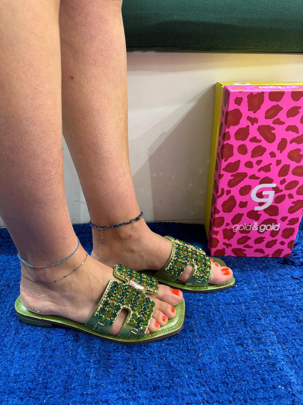 Ciabattina flat donna gold&gold verde gl820