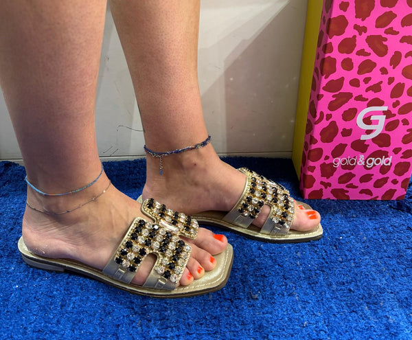 Ciabattina flat donna gold&gold nero gl820