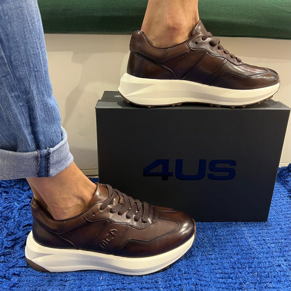 Sneakers uomo 4us pelle testa di moro RIS001