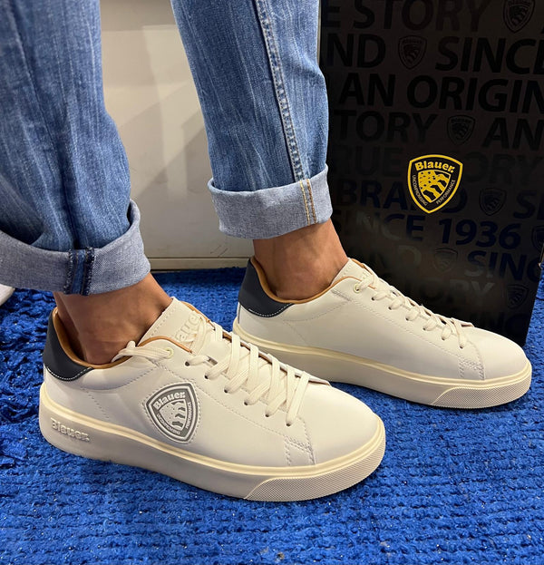 Sneakers uomo blauer pelle crema/navy f5buck07/lea