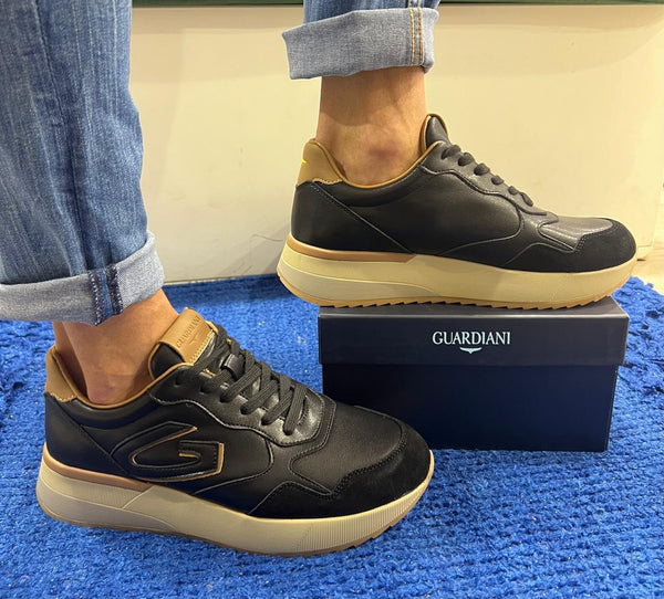 Sneakers uomo guardiani pelle black/tabacco winner 4525 agm452501
