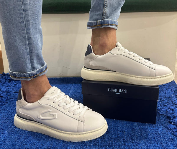 Sneakers uomo guardiani pelle e camoscio white/blu king4500 agm450001