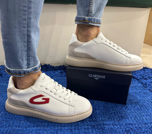 Sneakers uomo guardiani pelle e camoscio white/red king4500 agm450002
