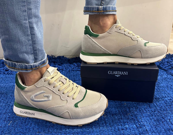 Sneakers uomo guardiani camoscio grey/mesh off white/pelle green wen4515 agm451502