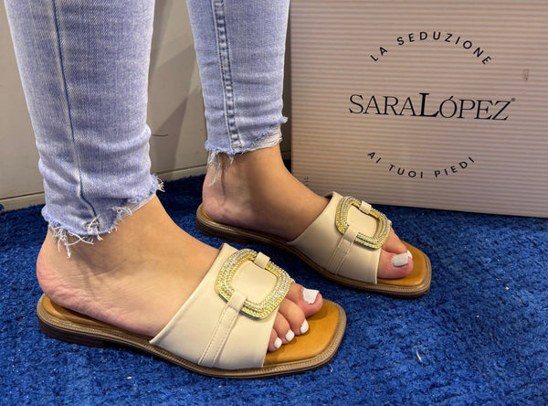 Ciabattina donna sara lopez ecopelle crema off white sl51sb 112