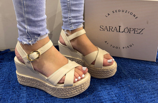Sandalo zeppa donna sara lopez ecopelle crema off white sl51sa 309