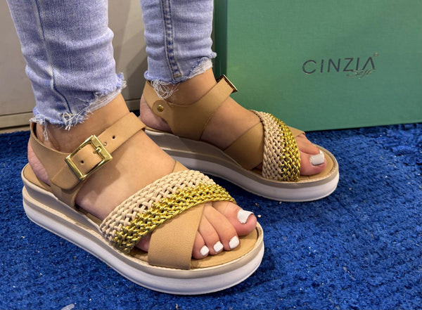 Sandalo donna cinzia soft beige/beige/oro gl2125 001
