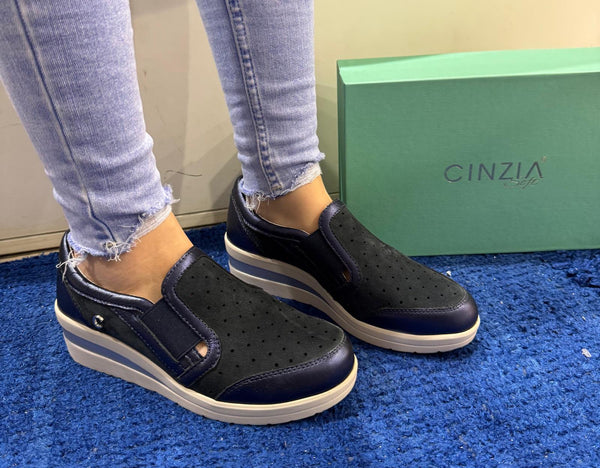 Sneakers slip-on donna cinzia soft pelle/camoscio saphire (blu)/ midnight iv119829-sg 003