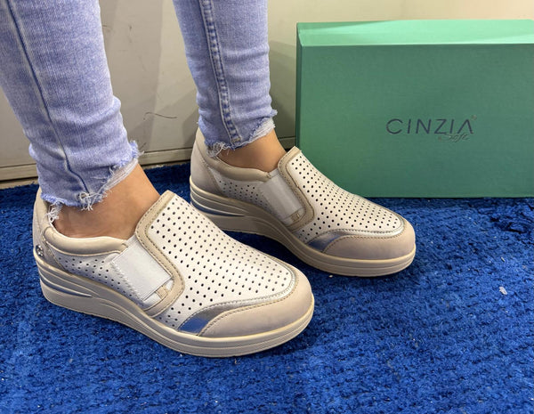 Sneakers slip-on donna cinzia soft pelle gesso/white/lt grey iv0923238 001