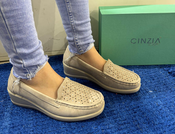 Mocassino donna cinzia soft nabuk beige pf550 001