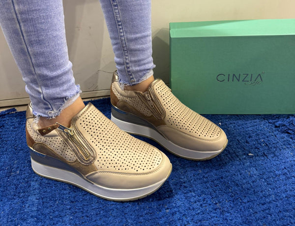 Sneakers donna cinzia soft pelle/camoscio milk/taupe/muscat/gravel iv2521476 001