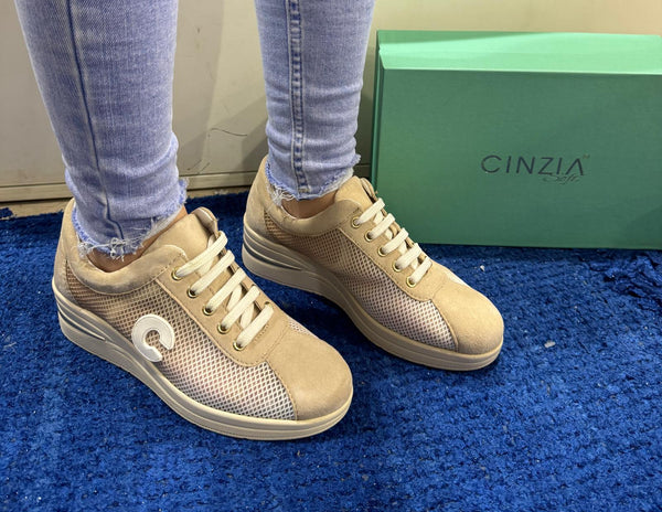 Sneakers donna cinzia soft camoscio/mesh ivory/beige iv0923492 002