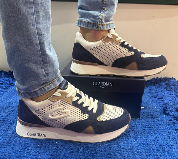 Sneakers uomo guardiani pelle/camoscio off white/dk blue  wen4514 agm451402