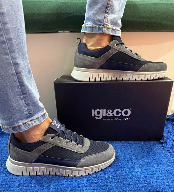 Sneakers uomo igi&co camoscio/mesh grafite/navy 7617011