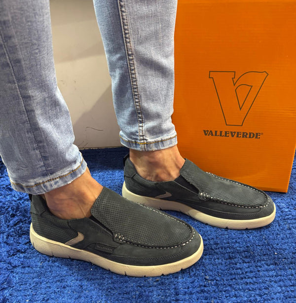 Mocassino uomo valleverde in  nabuk navy 360871