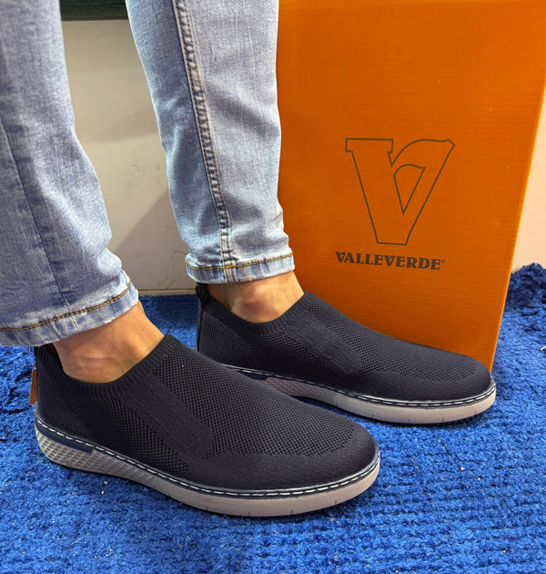 Slip-on uomo valleverde in tessuto blu 360994