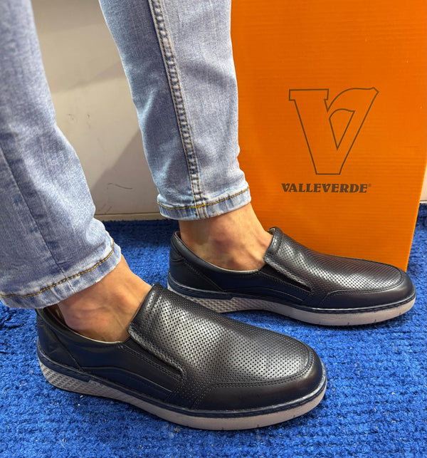 Slip-on uomo valleverde in  pelle navy 360990a