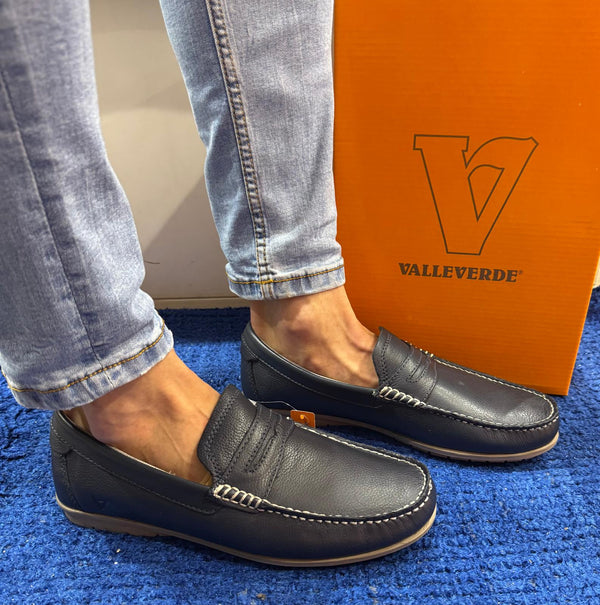Mocassino uomo valleverde in pelle blu 36950