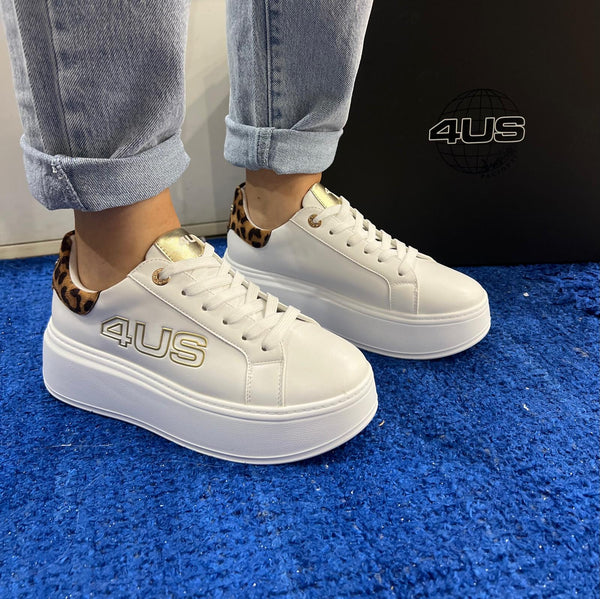 Sneakers donna 4us by Cesare Paciotti white/leopard 4bx103