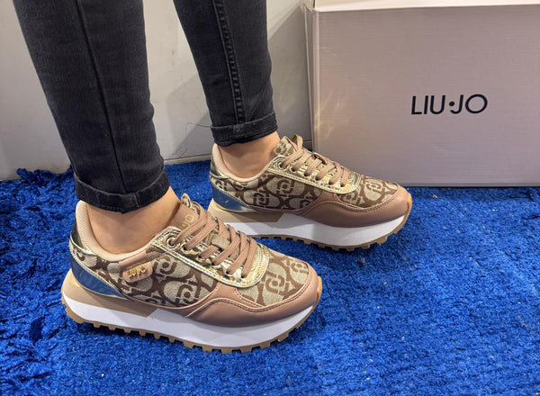 Sneakers donna liu jo platform monogram jacquard/mirror saddle/gold evelyn915