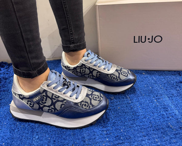 Sneakers donna liu jo platform monogram jacquard/mirror denim/silver evelyn915