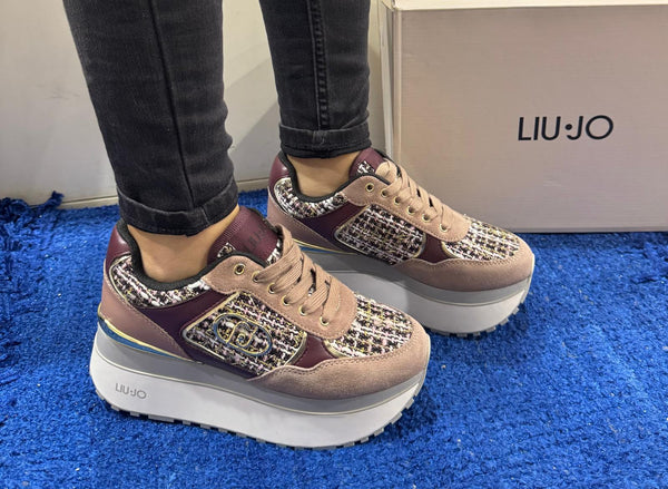 Sneakers donna liu jo super platform in pelle/camoscio e tessuto powder rose maxi wonder plus01