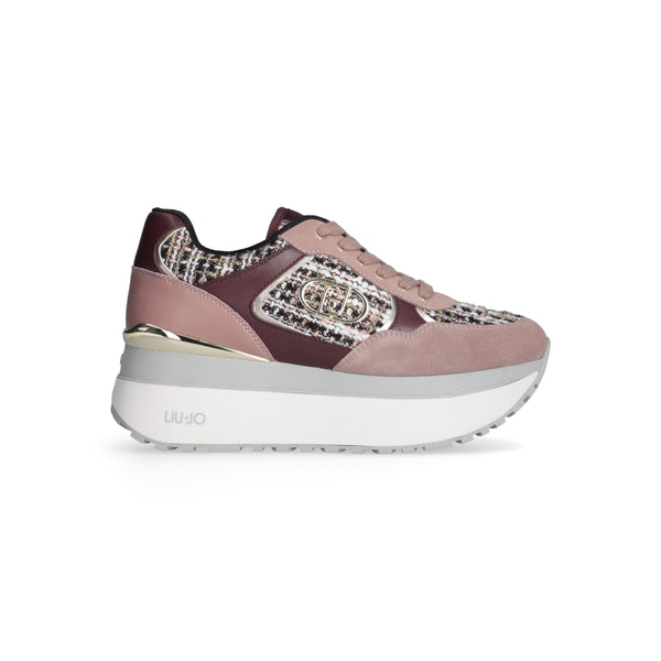 Sneakers donna liu jo super platform in pelle/camoscio e tessuto powder rose maxi wonder plus01