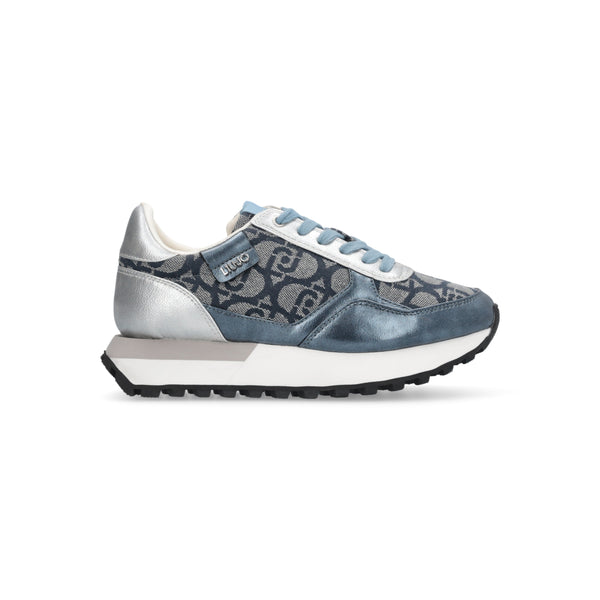 Sneakers donna liu jo platform monogram jacquard/mirror denim/silver evelyn915
