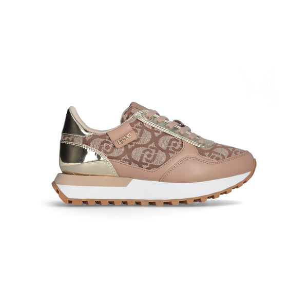 Sneakers donna liu jo platform monogram jacquard/mirror saddle/gold evelyn915