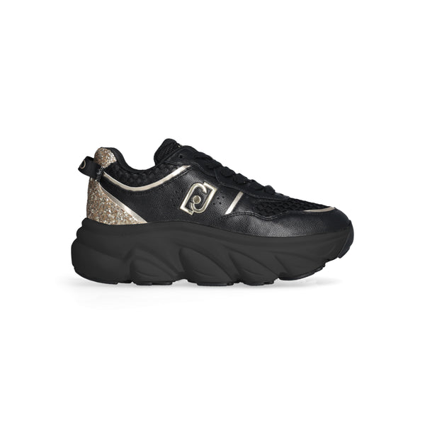 Sneakers donna liu jo chuncky pelle e glitter black/light gold steffy01